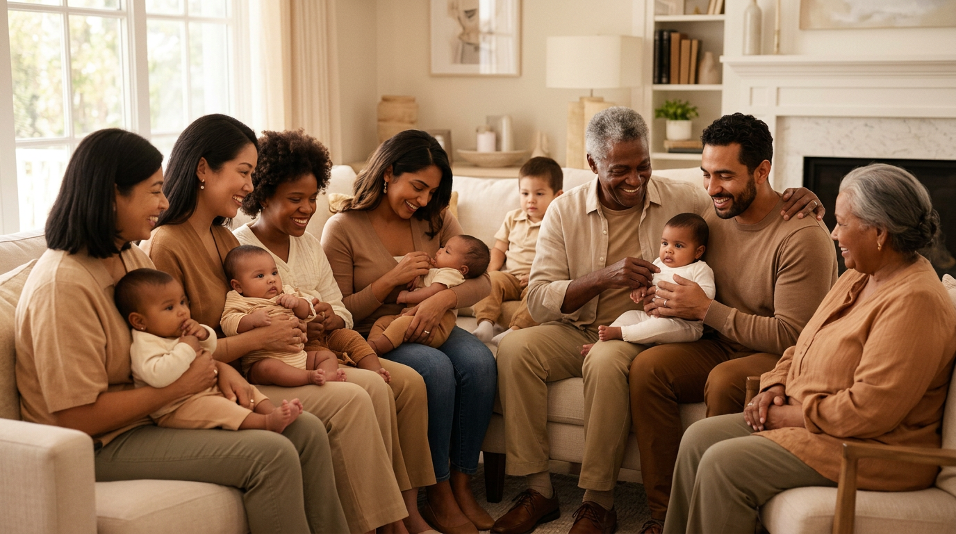 Warm community gathering of diverse families