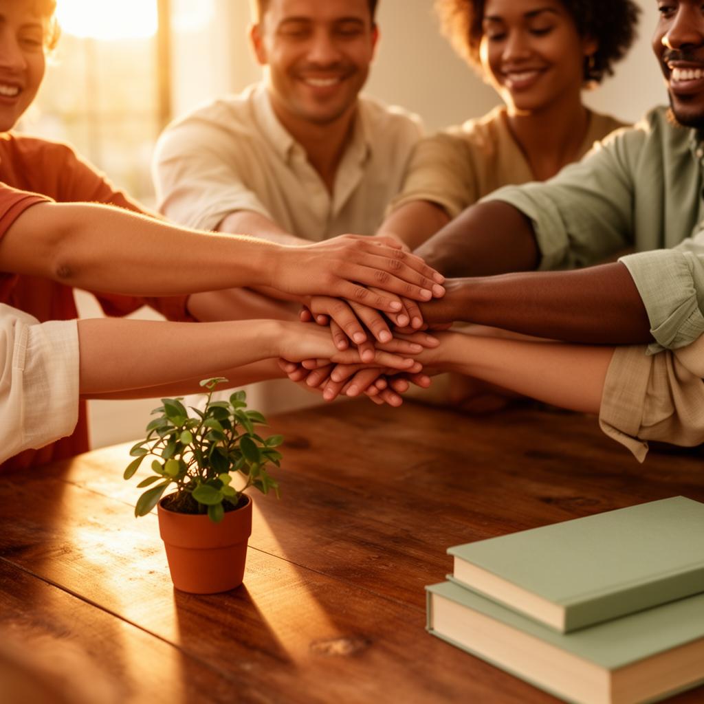 Community hands coming together in support